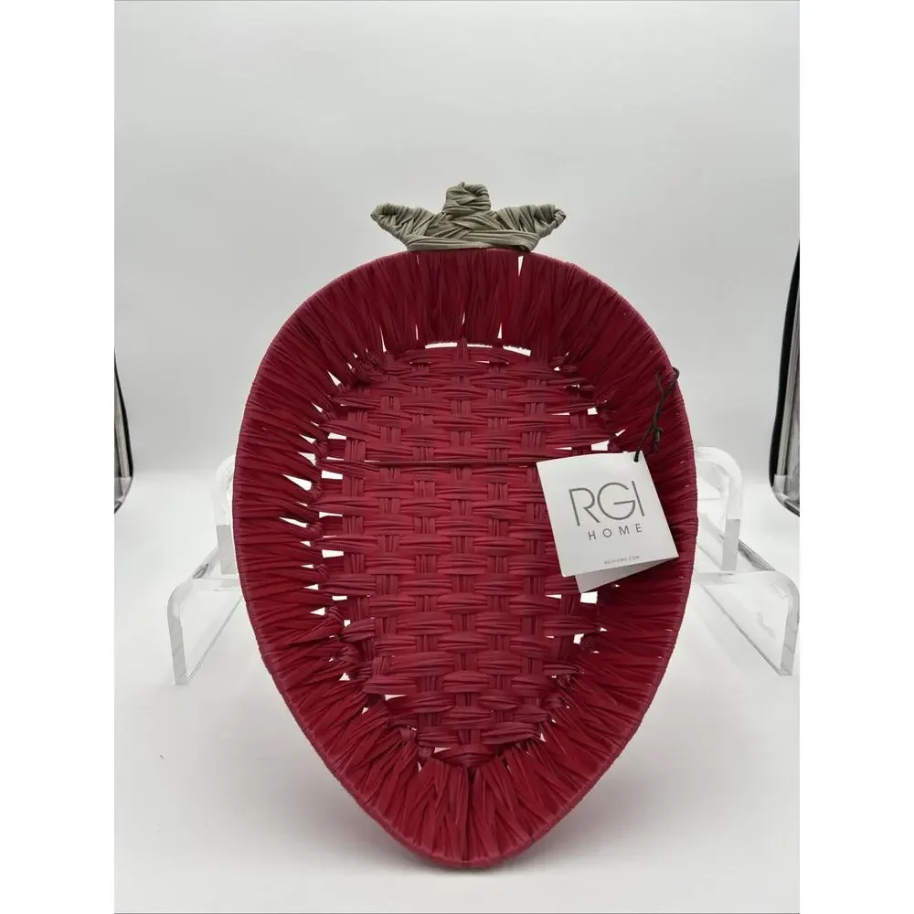 Nwt RGI Home Decorative Display Strawberry Shaped Basket Red/Green Cottage Core
